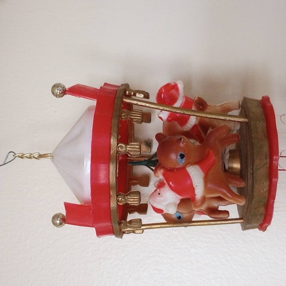 Vintage Plastic Christmas Santa reindeer Wind Chimes Read